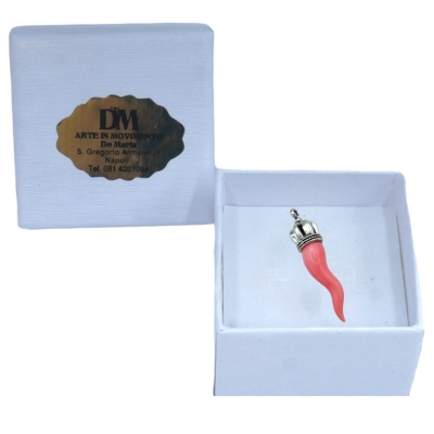 Gioiello Ciondolo con corno rosa in corallo 3 cm in scatola regalo