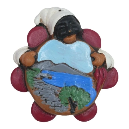 Pulcinella su Tamburello napoletano in terracotta 12 cm