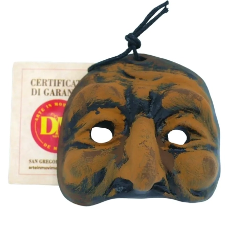 Maschera di Pulcinella marrone in terracotta 4 cm