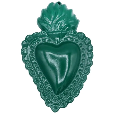 Cuore sacro verde petrolio in ceramica 15 o 20 cm