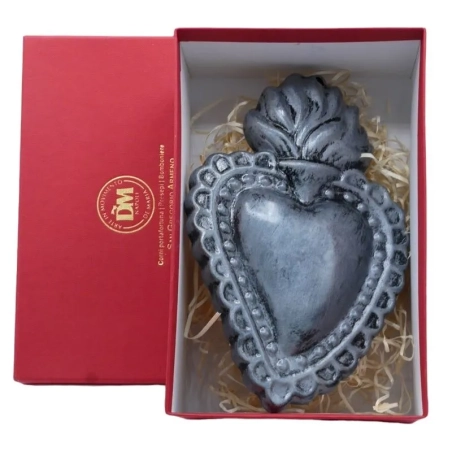Cuore sacro argento metalizzato in ceramica 15 o 20 cm