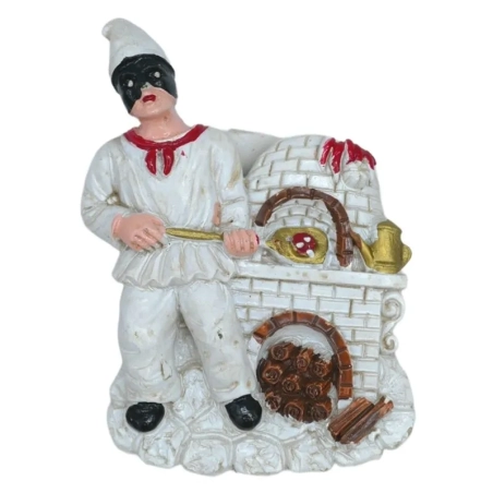Pulcinella in resina che inforna la pizza con magnete 6 cm