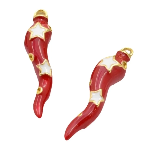 Ciondolo con corno speciale rosso in metallo 2 cm