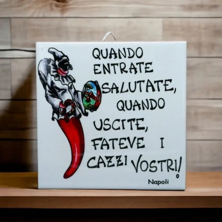 Appendino in ceramica con frase portafortuna 16 cm