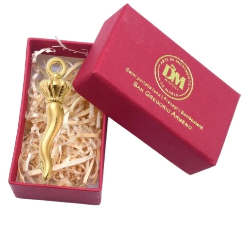 Gioiello Ciondolo corno oro in metallo 2 cm con scatola regalo