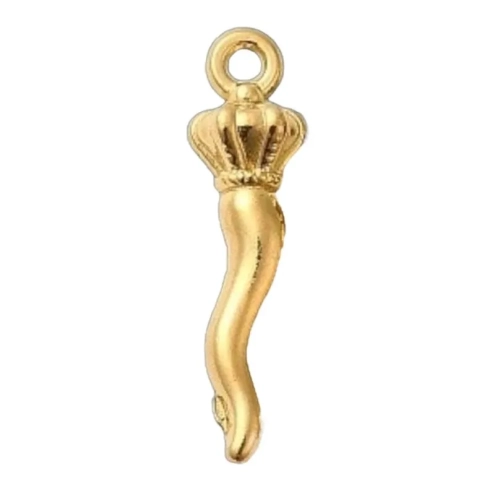 Gioiello Ciondolo corno oro in metallo 2 cm con scatola regalo