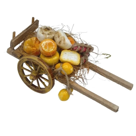 Carretto con Salumi e formaggi in cera per pastori da 7 a 12 cm
