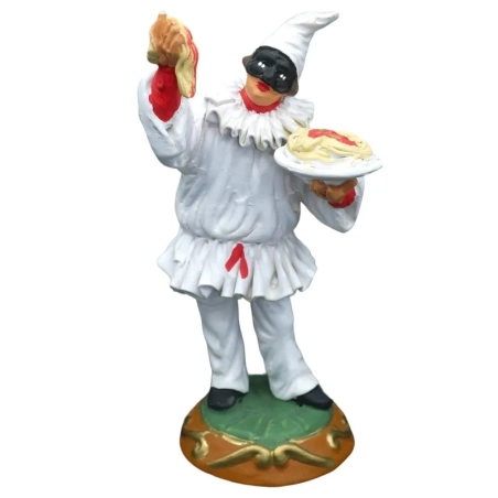 Pulcinella in terracotta con piatto di spaghetti 15 cm