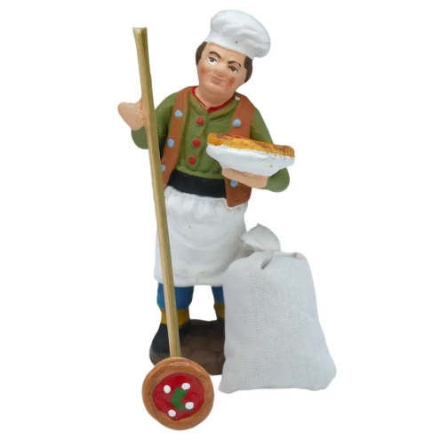 Pizzaiolo che fa la pizza in terracotta 10 cm