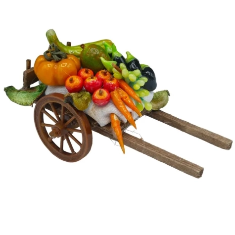 Carretto con verdure in cera per pastori da 7 a 12 cm
