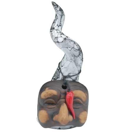 Corno Pulcinella in ceramica bianco nero 15 cm