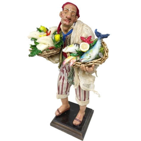 Pescivendolo con vestiti in stoffa 35 cm | Pastore per presepe