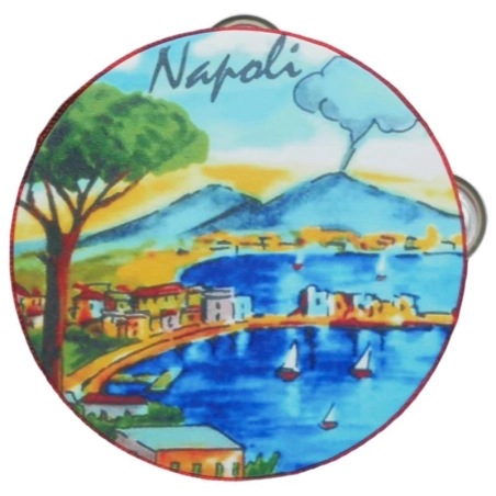 Tamburelli artigianale con stampa di pulcinella  13 cm | Tamburelli napoletani