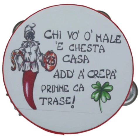 Tamburelli artigianale con frase della fortuna Napoli  11 o 15 cm | Tamburelli napoletani