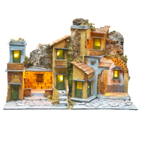 Presepe in sughero napoletano con luci 30 cm |Natività per presepe