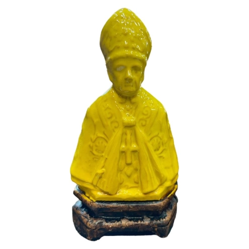 Busto San Gennaro giallo smaltato in terracotta 6 cm