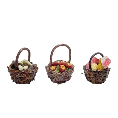 Set da 3 cestini con frutta e salumi per pastori da 7 a 10 cm