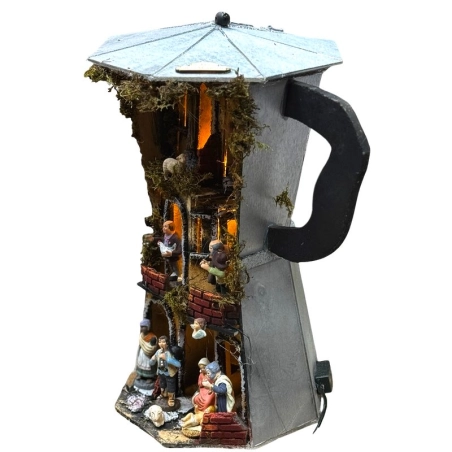 Presepe in Caffettiera Moka con pastori 40 cm |Presepi fai da te