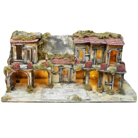 Presepe borgo napoletano in sughero con luci 30 cm |Natività per presepe