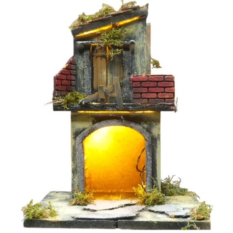 Casa napoletana con luci per presepe 35 cm
