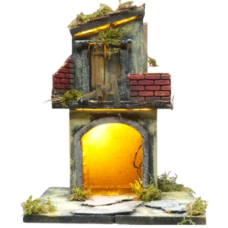 Casa napoletana con luci per presepe 35 cm