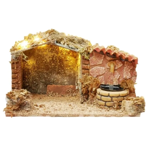 Capanna completa con luce, pastori e fontana 15 cm 2