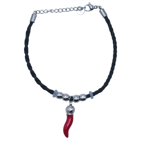 Bracciale colore argento con corno portafortuna