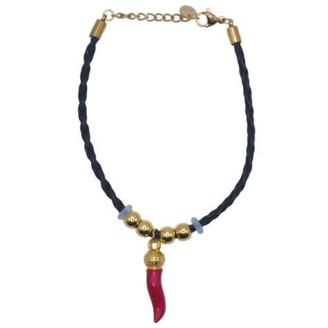 Bracciale colore oro con corno portafortuna