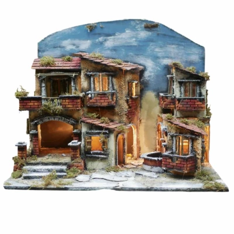 Presepe completo di pastori, luci e fontana in terracotta 45 cm 2