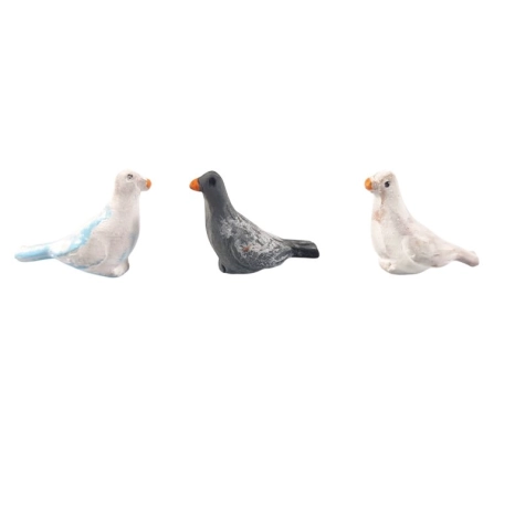 Set da 3 uccellini e piccione in terracotta per pastori da 7 a 12 cm