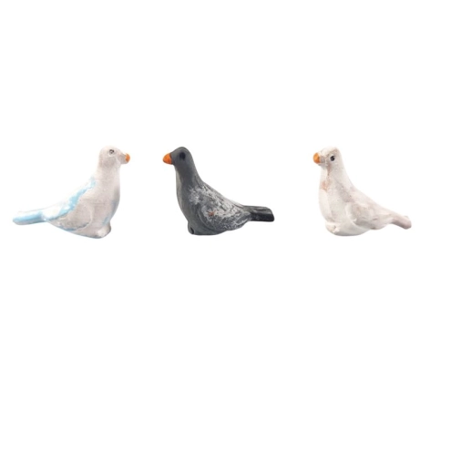 Set da 3 uccellini e piccione in terracotta per pastori da 7 a 12 cm