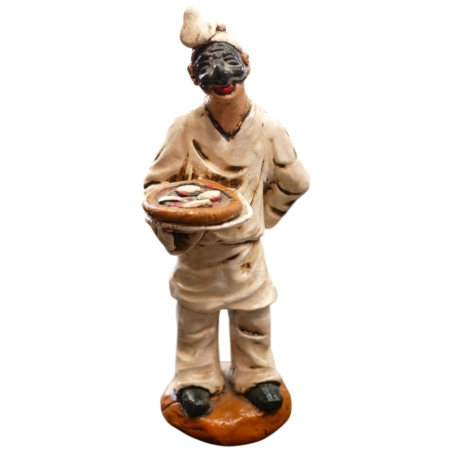 Pulcinella in terracotta con pizza 13 cm
