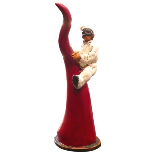 Pulcinella giocoliere su corno in ceramica 20 cm