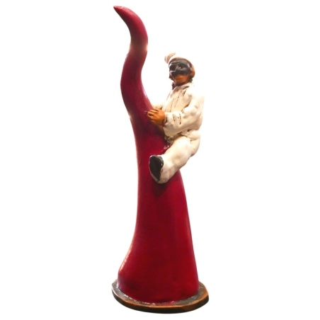 Pulcinella giocoliere su corno in ceramica 20 cm