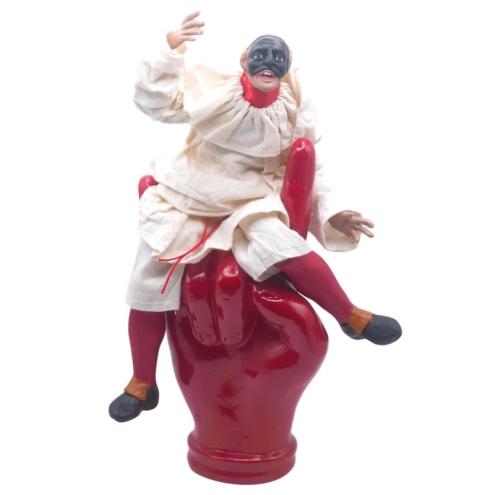 Pulcinella giocoliere vestito in stoffa su corna 20 cm