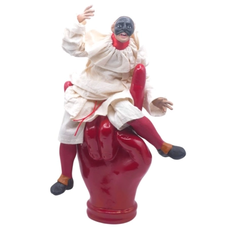 Pulcinella giocoliere vestito in stoffa su corna 20 cm