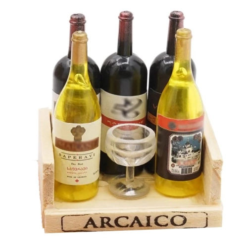 Mensola con 2 calici e bottiglia di vino per pastori da 10 a 15 cm