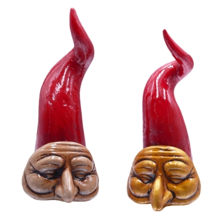 Corno con grande maschera di pulcinella in ceramica 12 cm