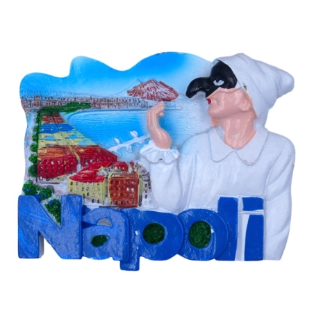 Pulcinella con veduta di Napoli in resina con magnete 6 cm