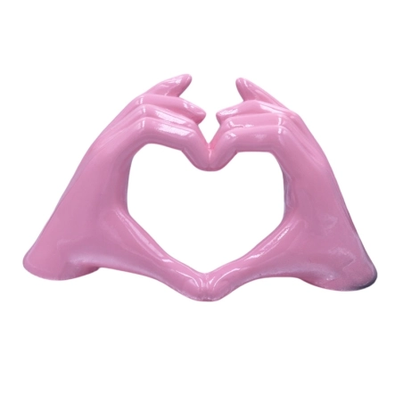 Mano Cuore rosa in ceramica 14 cm