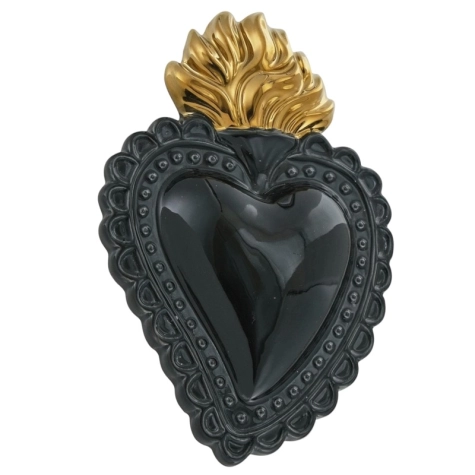 Cuore sacro Fiamma nero in ceramica 20 cm