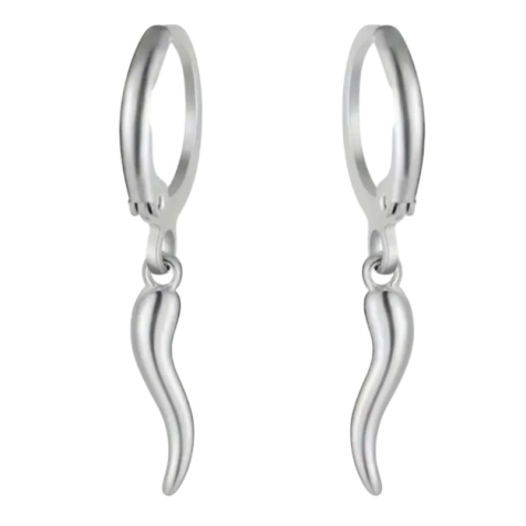 Coppia di orecchini con corno color argento 1 cm