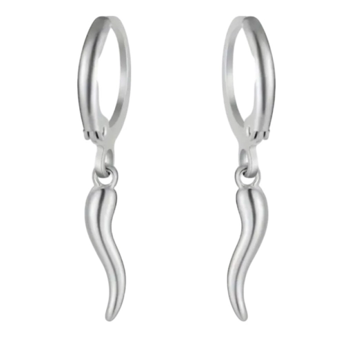 Coppia di orecchini con corno color argento 1 cm