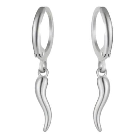Coppia di orecchini con corno color argento 1 cm