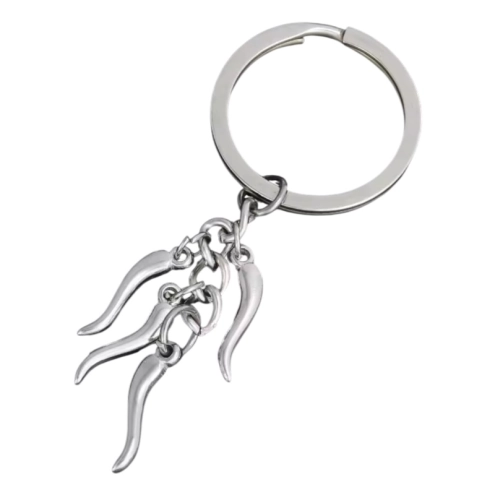 Portachiavi con corni argento metallo 6 cm