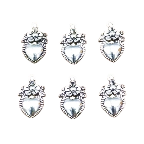 Gioiello Ciondolo Cuore con rosa argento in metallo 1 cm