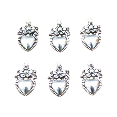 Gioiello Ciondolo Cuore con rosa argento in metallo 1 cm