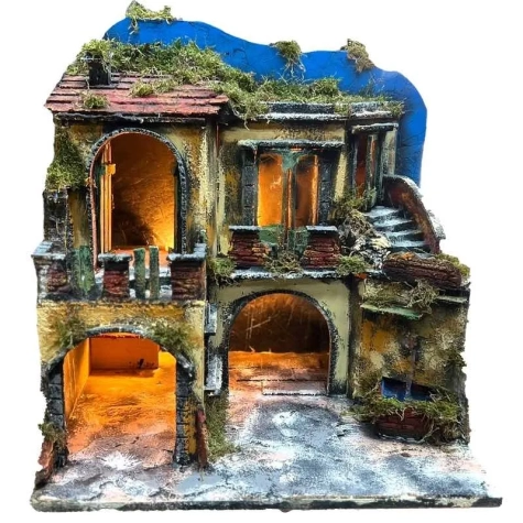 Presepe borgo con forno e luci 45 cm 2