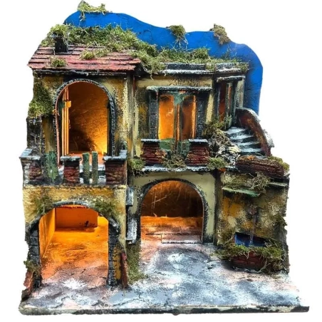 Presepe borgo con fontana e luci 40 cm