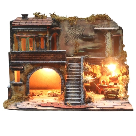 Presepe borgo con forno e luci 45 cm